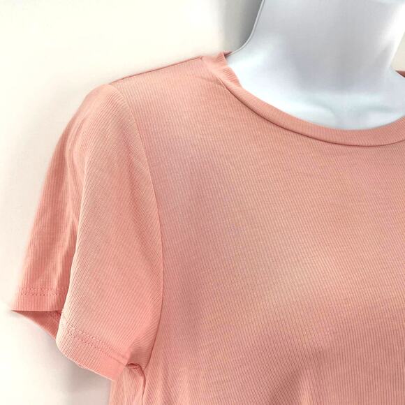 MOA MOA Dusty Rose Short Sleeve Pink Hi-Lo Shark Bite Hem Swing Top M  NWT - Picture 3 of 9